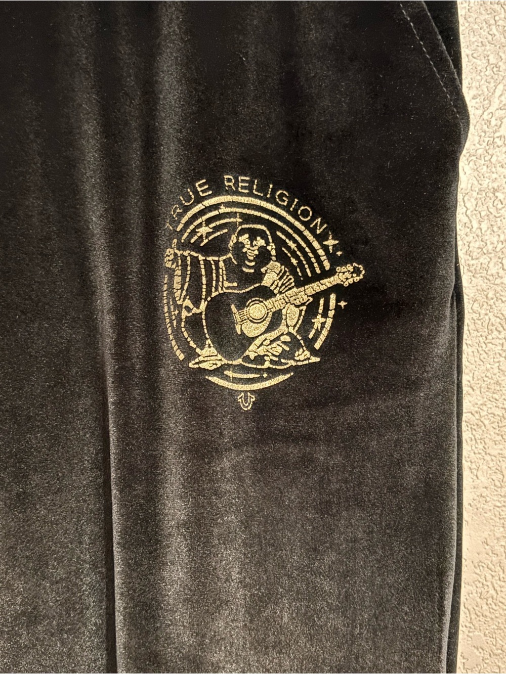 True Religion Velour Joggers with Gold Buddha